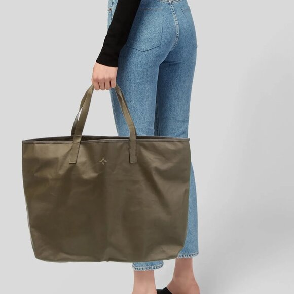 India Hicks Army Olive Green Large Canvas Tote Bag Double Strap Handles NWOT - Picture 1 of 10